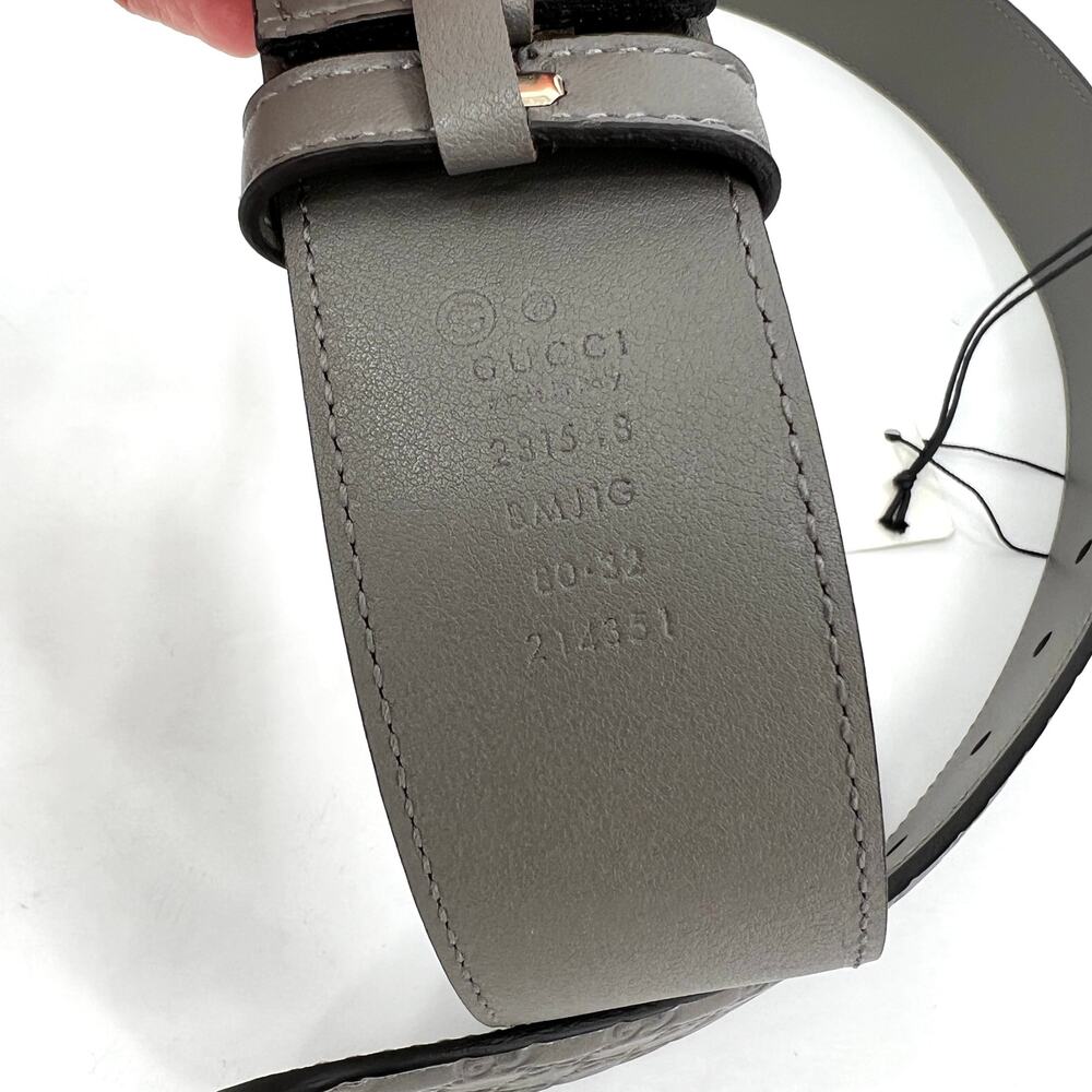 GUCCI Belt Womens 80 Gray Microguccisima GG Leather Gold Buckle AUTHENTIC NWT - Picture 4 of 6